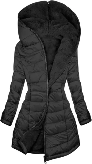 Puffer Jacket Womens Fleece Lined Thicken Parka Solid Cotton Comfy Down Jackets 2024 Winter Fashion Casual Loose Coats