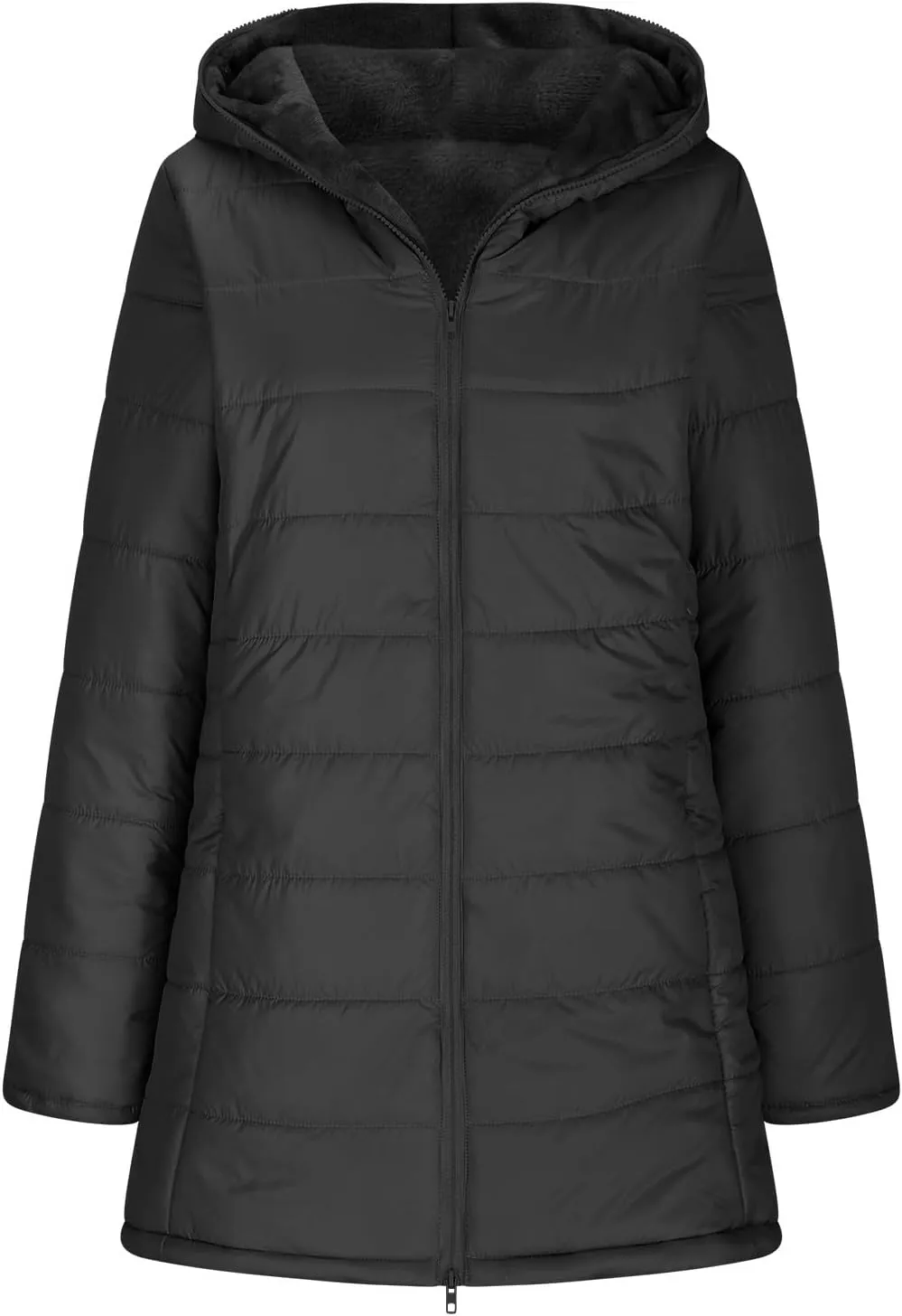 Puffer Jacket Womens Fleece Lined Thicken Parka Solid Cotton Comfy Down Jackets 2024 Winter Fashion Casual Loose Coats