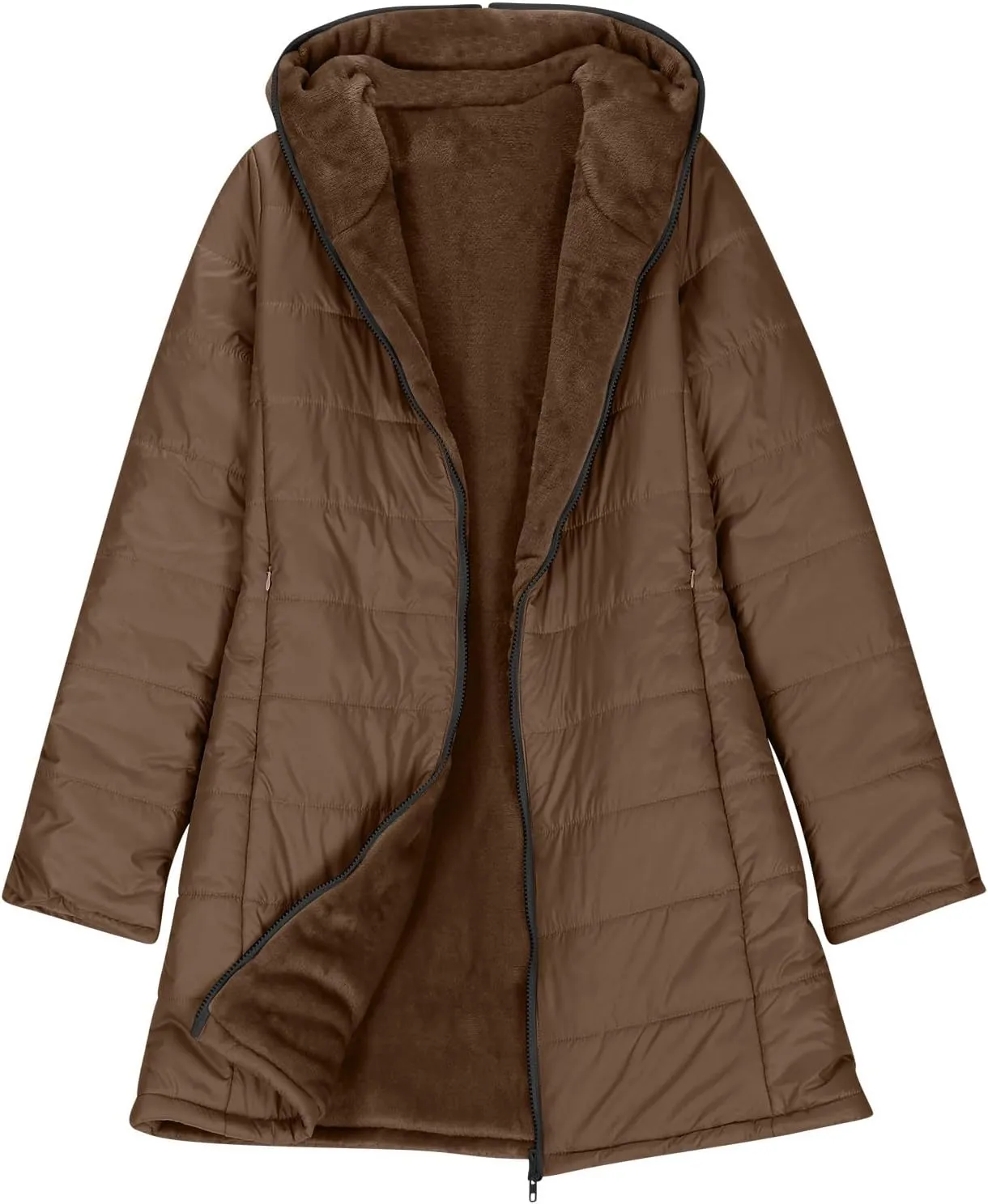 Puffer Jacket Womens Tops Mid Length Sherpa Lined Quilted Parkas Thicken Lightweight Hoodies Coats Windproof Outerwear