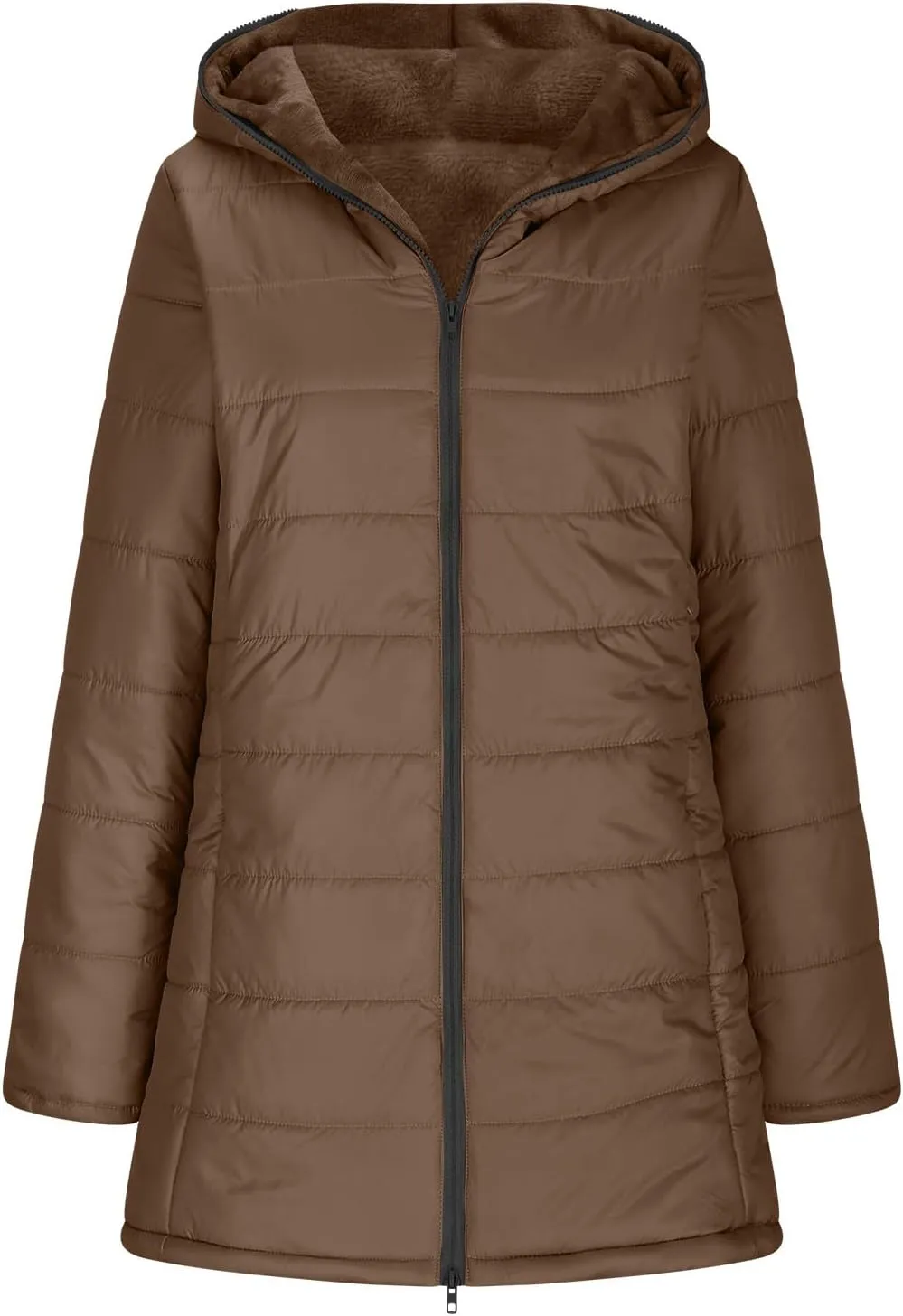 Puffer Jacket Womens Tops Mid Length Sherpa Lined Quilted Parkas Thicken Lightweight Hoodies Coats Windproof Outerwear