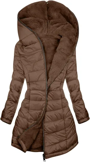 Puffer Jacket Womens Tops Mid Length Sherpa Lined Quilted Parkas Thicken Lightweight Hoodies Coats Windproof Outerwear