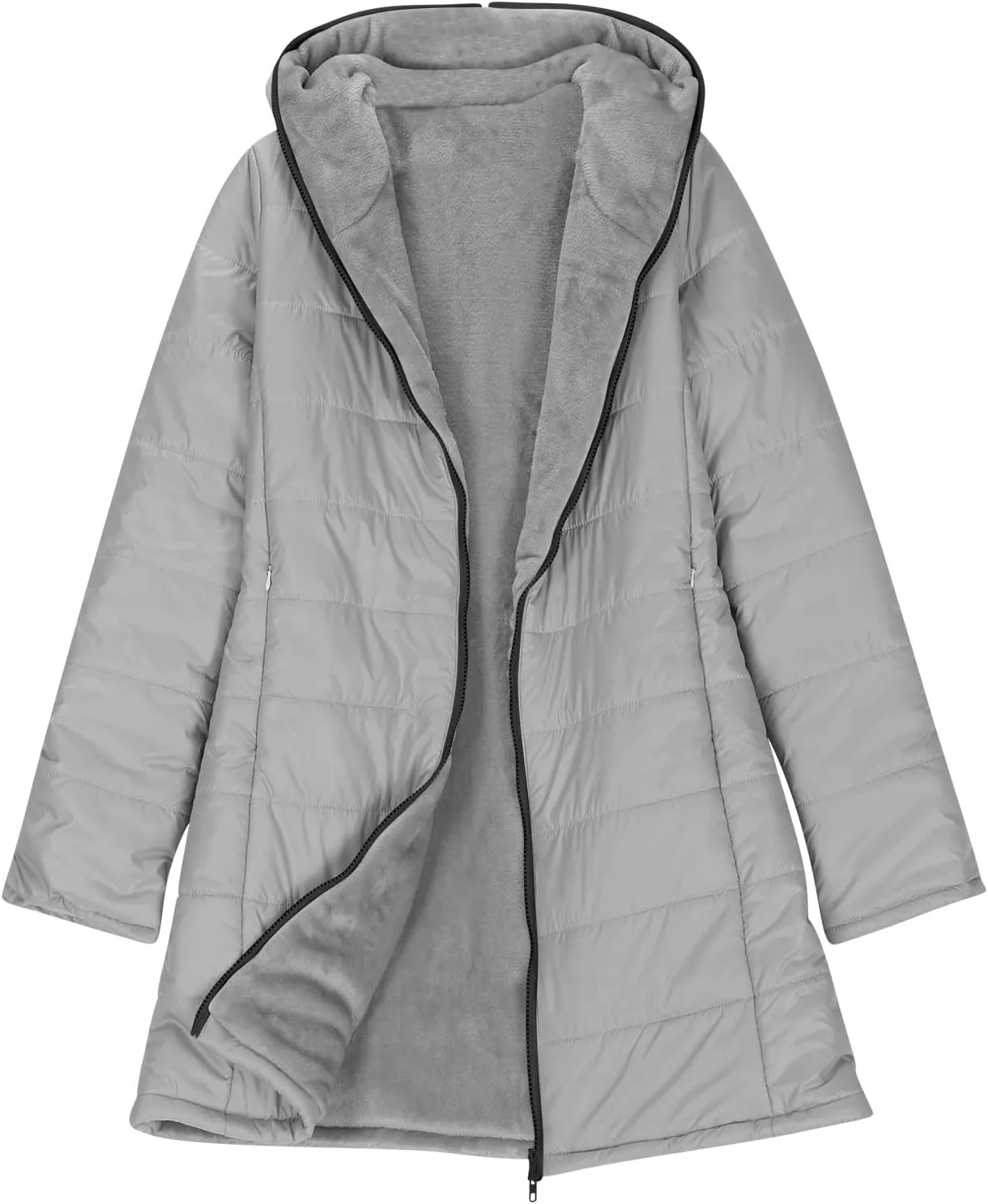 Puffer Jacket Womens Tops Mid Length Sherpa Lined Quilted Parkas Thicken Lightweight Hoodies Coats Windproof Outerwear