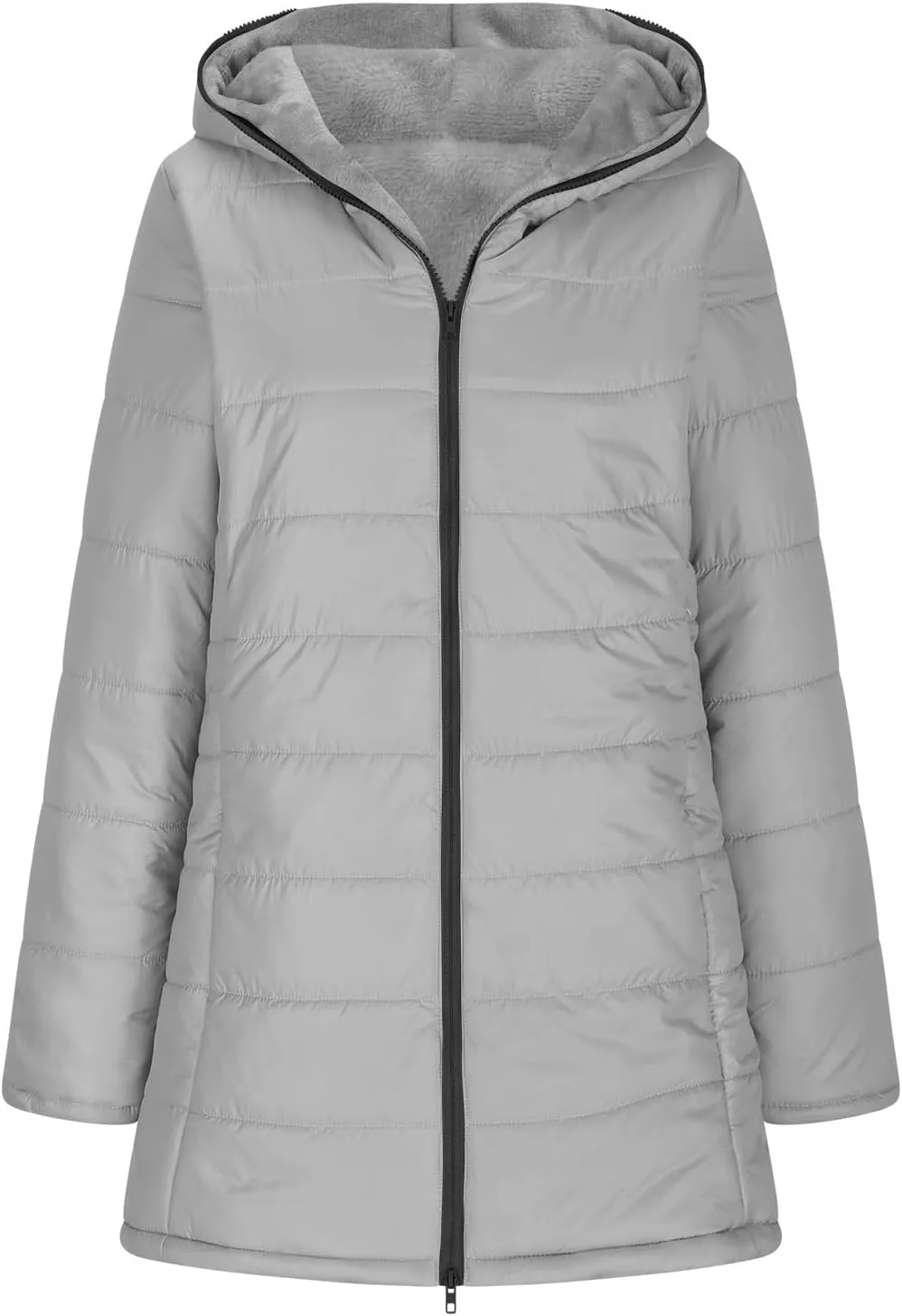 Puffer Jacket Womens Tops Mid Length Sherpa Lined Quilted Parkas Thicken Lightweight Hoodies Coats Windproof Outerwear