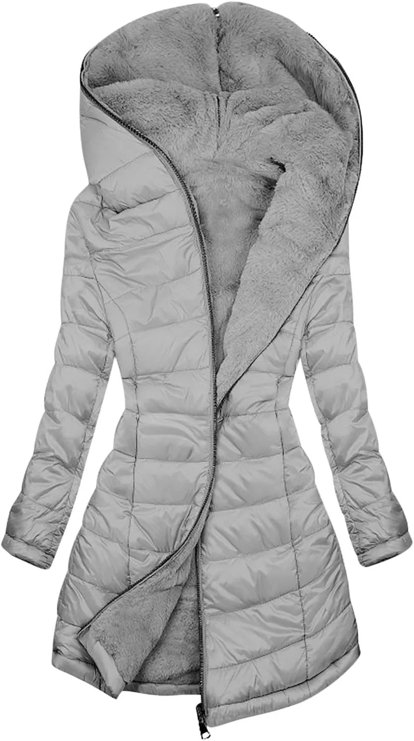 Puffer Jacket Womens Tops Mid Length Sherpa Lined Quilted Parkas Thicken Lightweight Hoodies Coats Windproof Outerwear