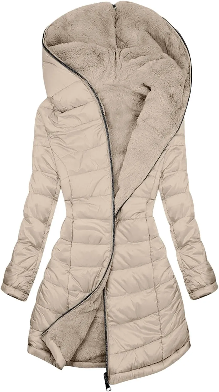 Puffer Jacket Womens Tops Plus Size Zip Up Down Jackets Cotton Sherpa Lined Parka Thermal Going Out Winter Hooded Coats