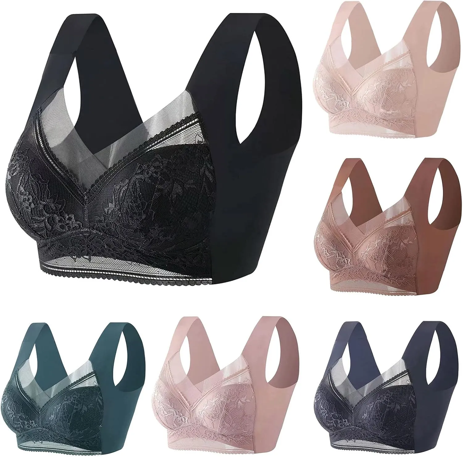 Push-Up Lace Bras for Women Posture Correcting Bralette Plus Size Full Coverage Gathered Bra Soft Everyday Bralettes