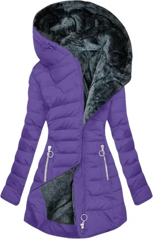 Quilted Jackets for Women Long Thickened Down Alternative Warm Puffer Jacket Water Resistant Parka with Zip Pockets