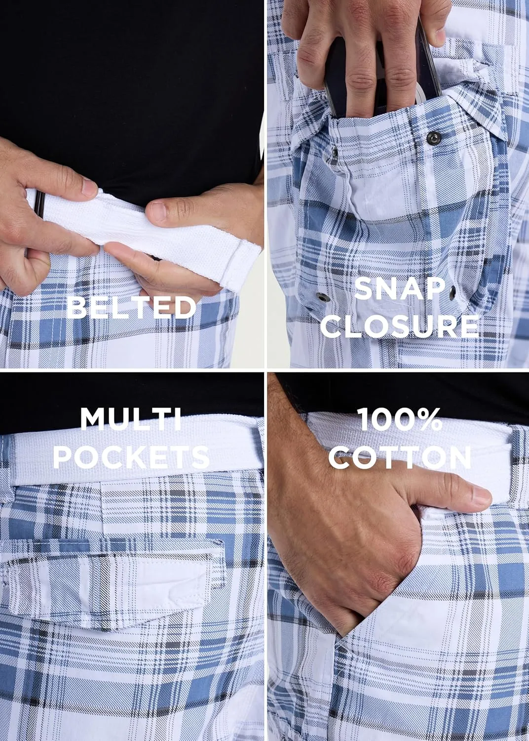 RAW X Mens Belted Cargo Shorts, Relaxed Fit Casual Knee Length Cargo Shorts for Men (Big and Tall Shorts for Men)