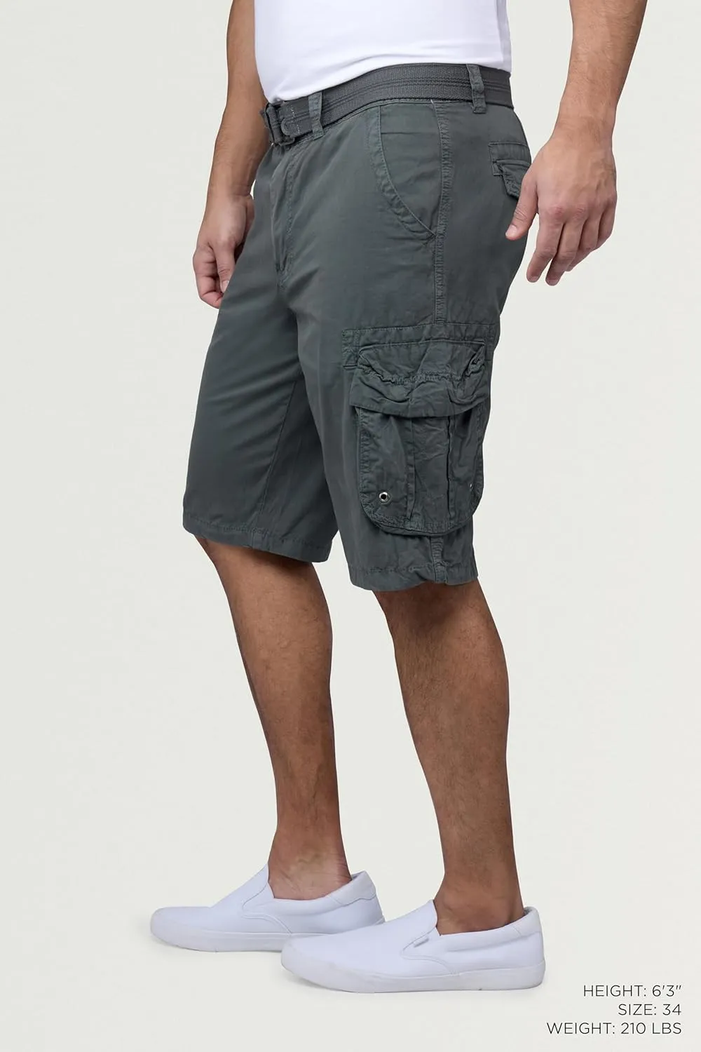 RAW X Mens Belted Cargo Shorts, Relaxed Fit Casual Knee Length Cargo Shorts for Men (Big and Tall Shorts for Men)