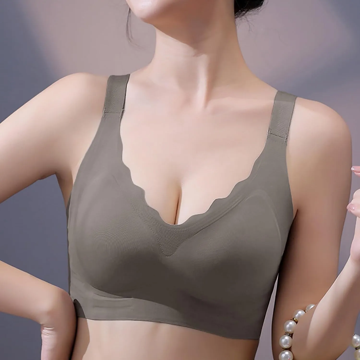 Scalloped Womens Bras No Underwire Wireless Seamless Bra Push Up Bralette Full Coverage Comfort Raceback Everyday Bra
