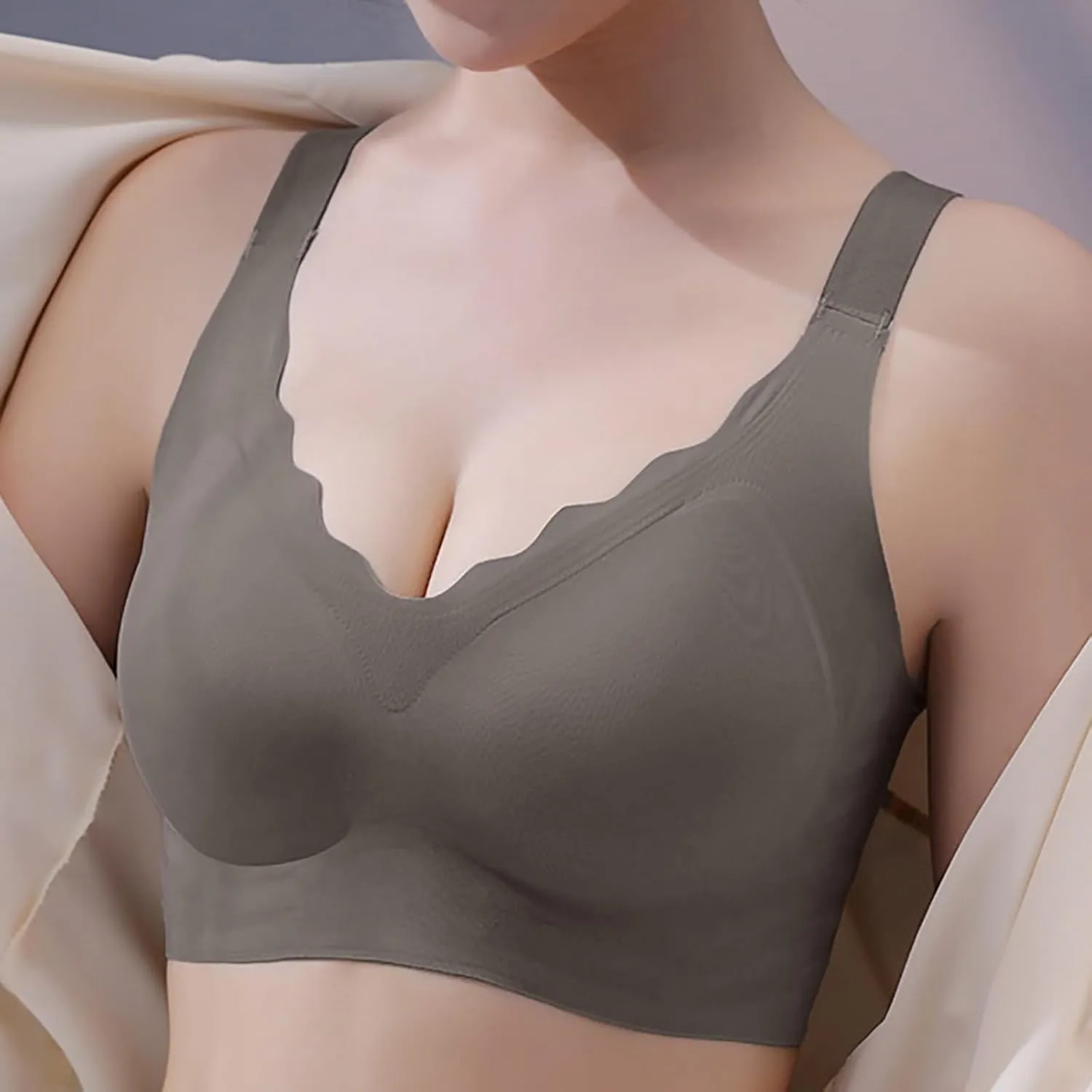 Scalloped Womens Bras No Underwire Wireless Seamless Bra Push Up Bralette Full Coverage Comfort Raceback Everyday Bra