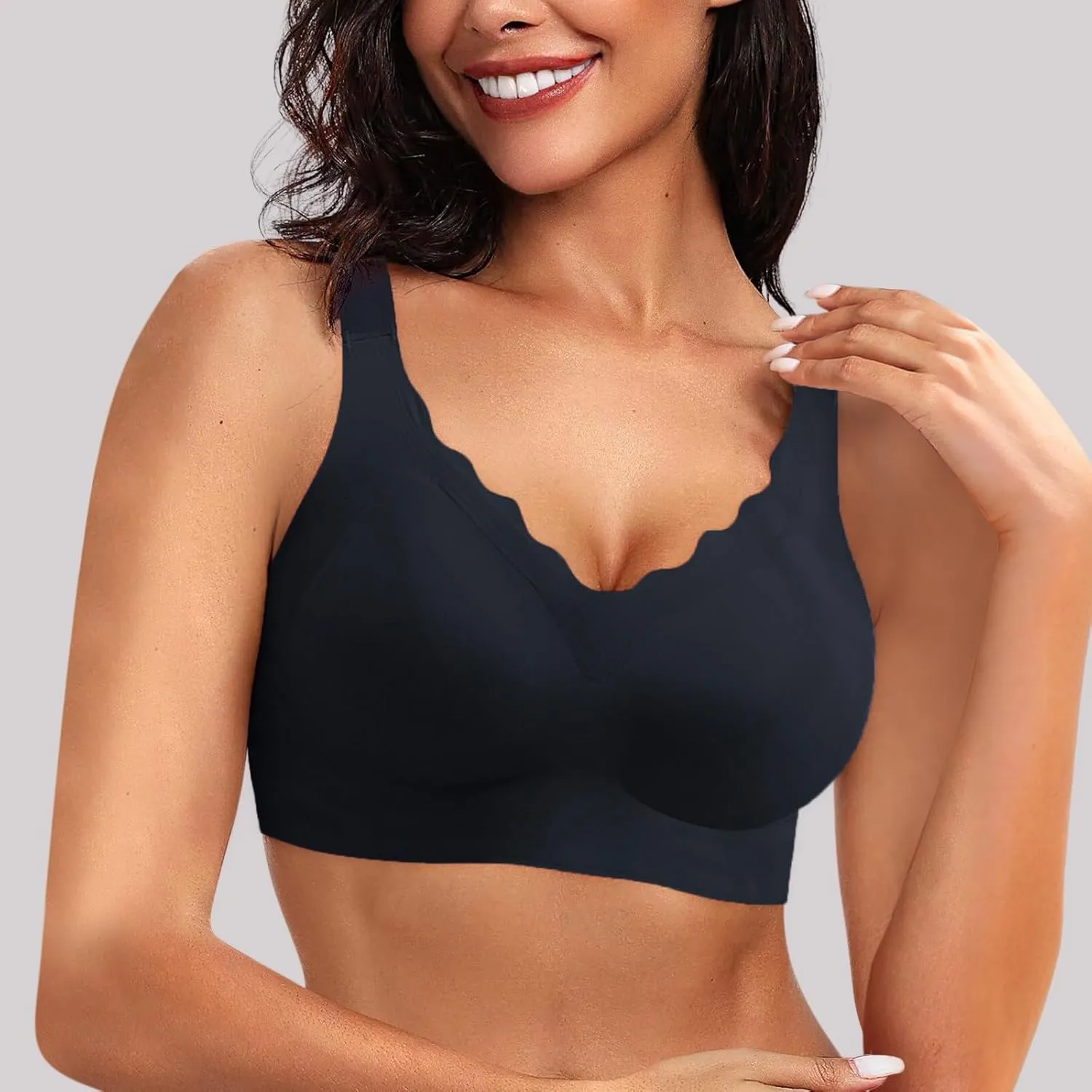 Scalloped Womens Bras No Underwire Wireless Seamless Bra Push Up Bralette Full Coverage Comfort Raceback Everyday Bra