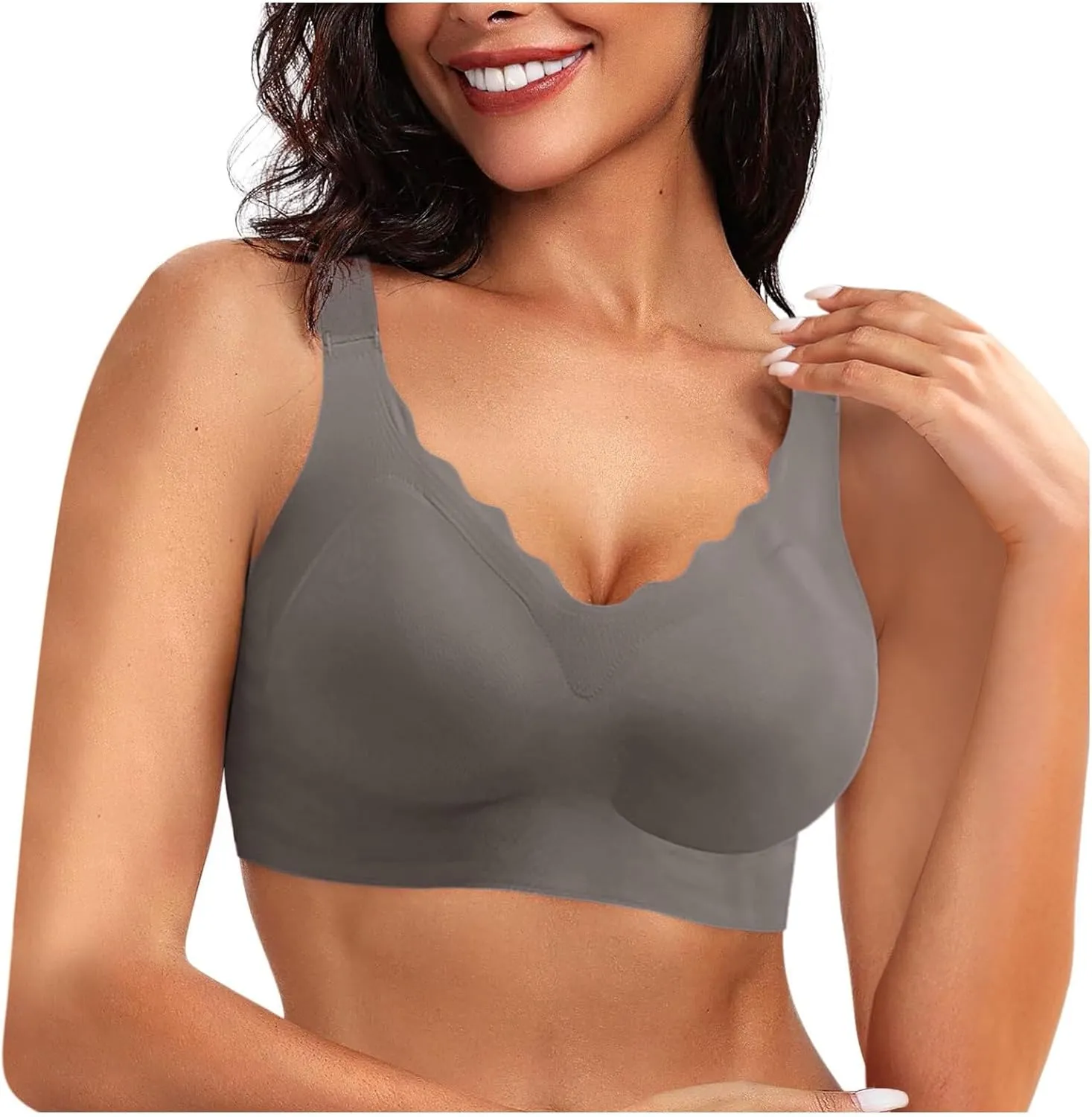Scalloped Womens Bras No Underwire Wireless Seamless Bra Push Up Bralette Full Coverage Comfort Raceback Everyday Bra