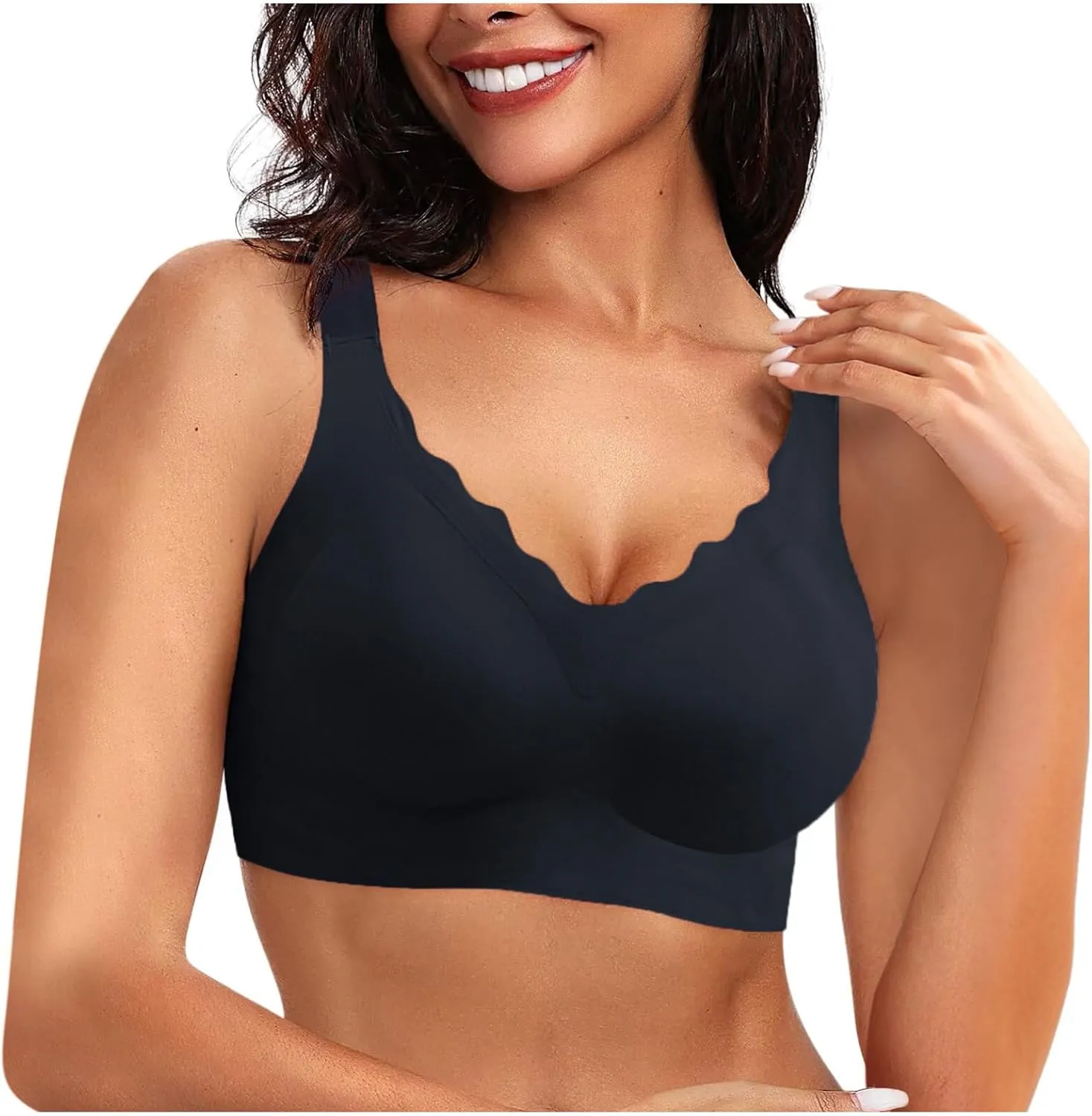 Scalloped Womens Bras No Underwire Wireless Seamless Bra Push Up Bralette Full Coverage Comfort Raceback Everyday Bra