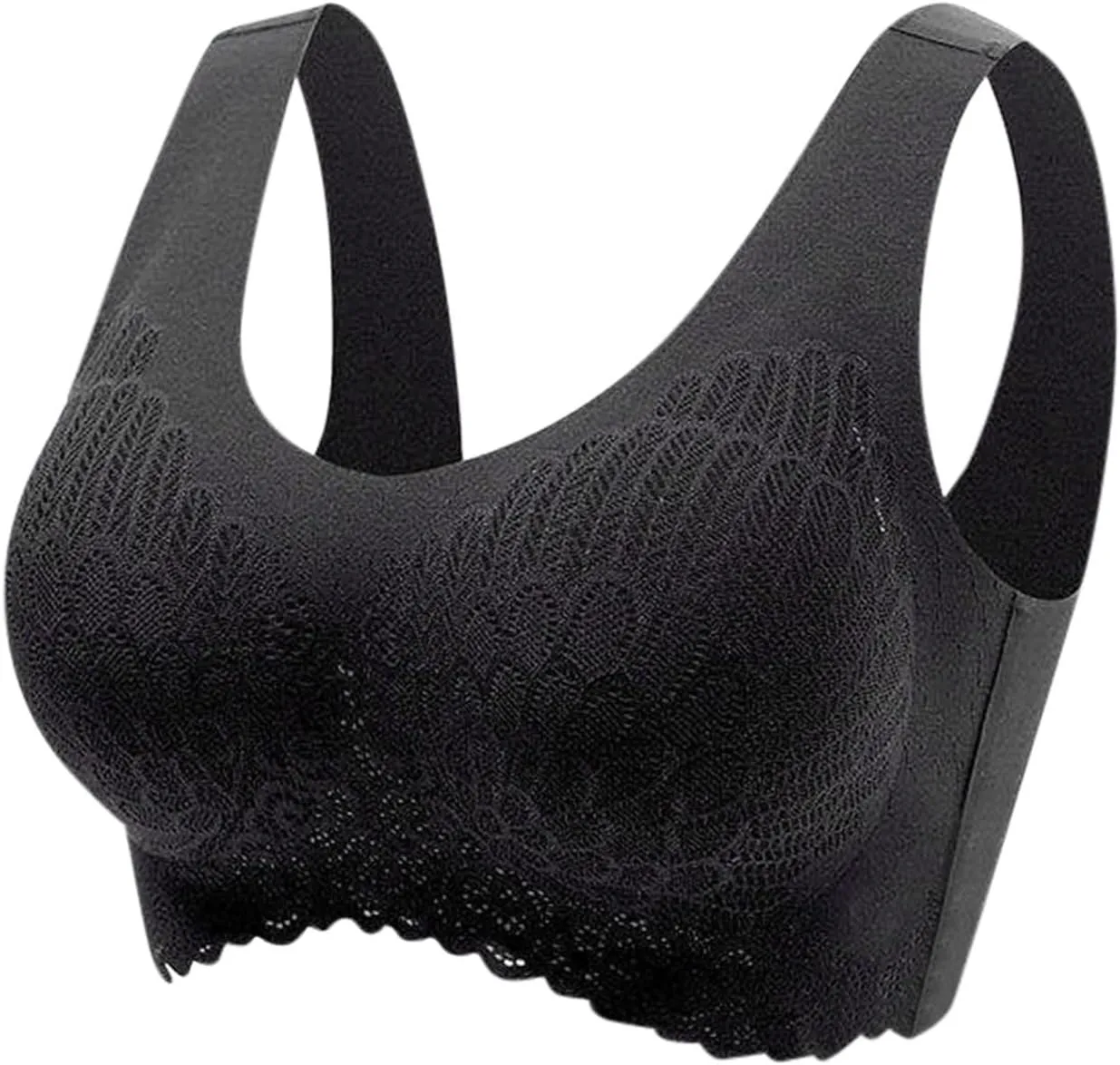 Scalloped Womens Bras No Underwire Wireless Seamless Lace Bra Push Up Bralette Full Coverage Comfort Raceback Everyday Bra
