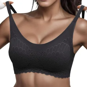Scalloped Womens Bras No Underwire Wireless Seamless Lace Bra Push Up Bralette Full Coverage Comfort Raceback Everyday Bra