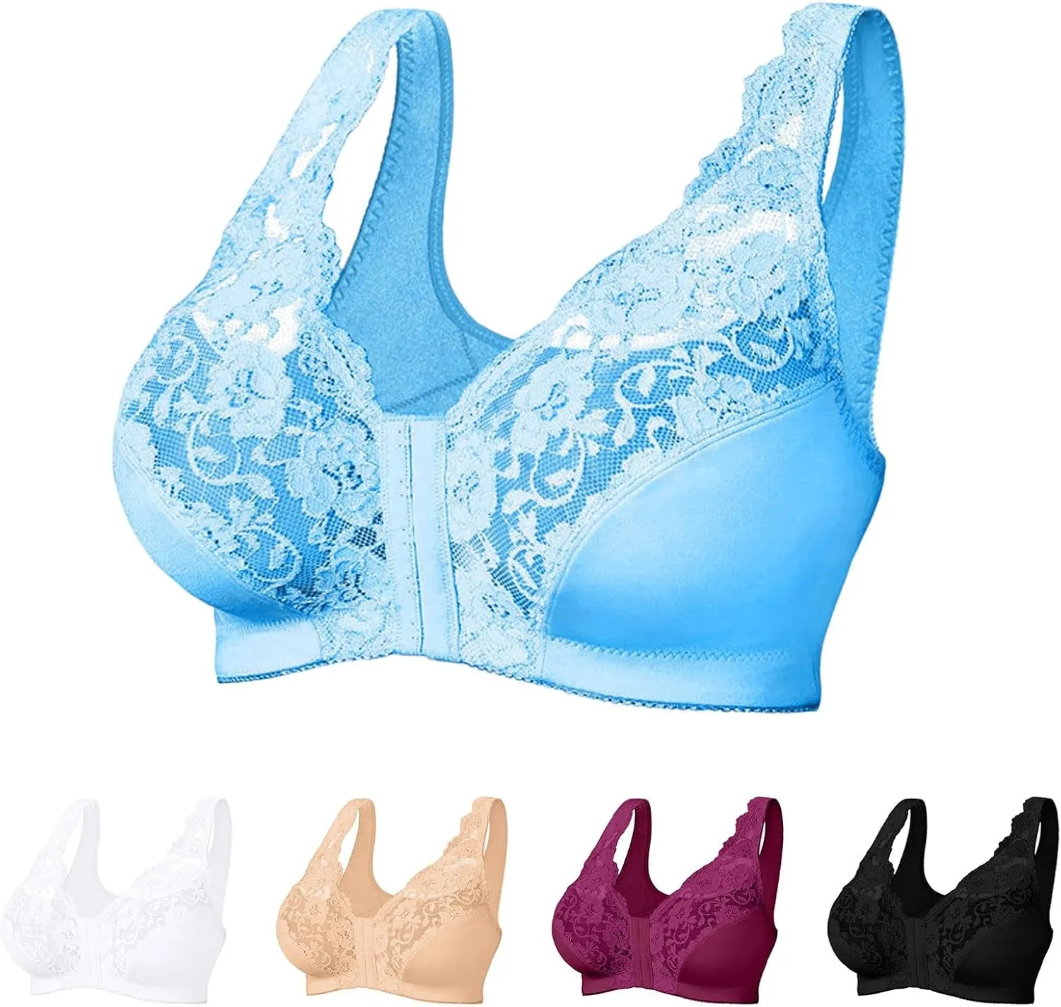 Seamless Bras for Women Front Closure No Underwire Bras Lace Mesh Breathable Push Up Bralette Convenient Comfort Bra