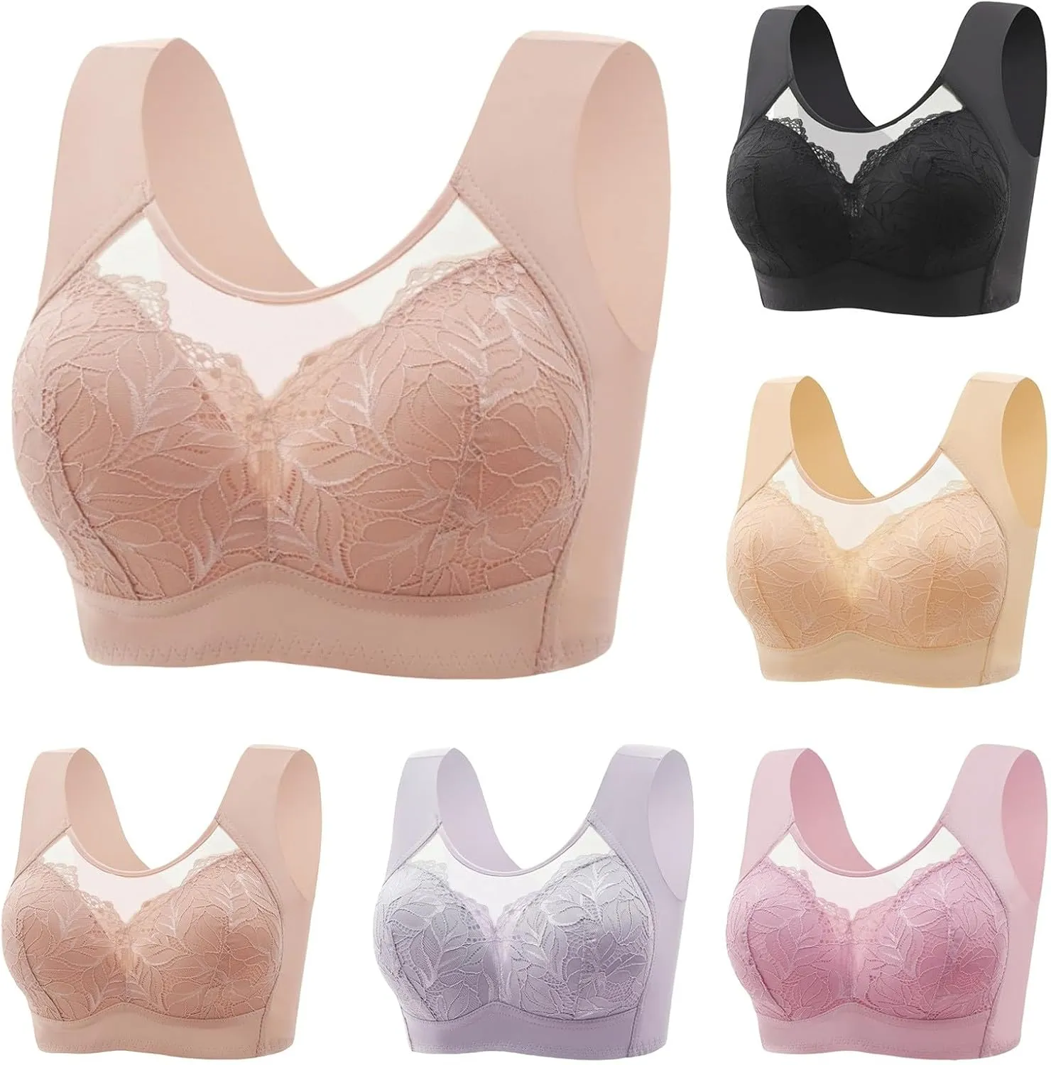 Seamless Lace Bras for Women Wirefree Posture Correction Bralette Plus Size Sports Bra No Underwire Gathered Bralette