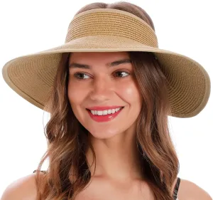 Simplicity Women's Summer Foldable Wide Brim Beach Hats Straw Sun Visor Hats