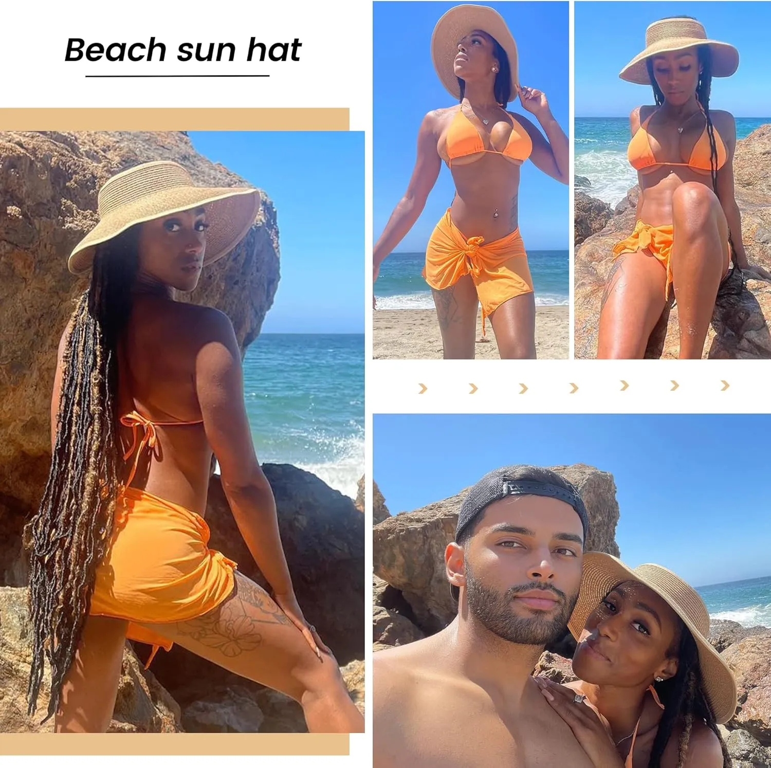 Simplicity Women's Summer Foldable Wide Brim Beach Hats Straw Sun Visor Hats