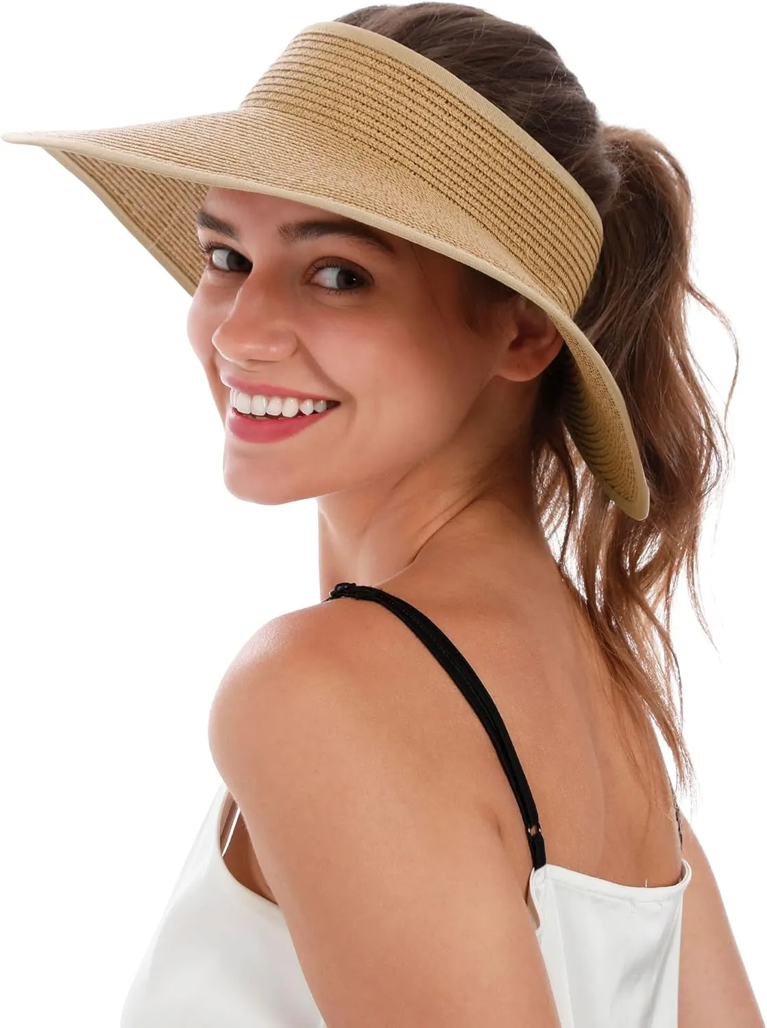 Simplicity Women's Summer Foldable Wide Brim Beach Hats Straw Sun Visor Hats