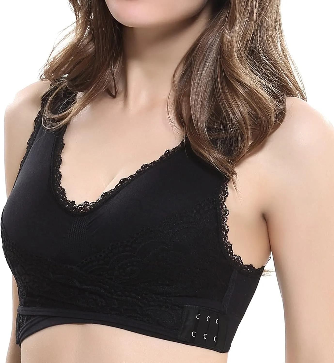 Sports Bras for Women Front Criss Cross Bras Side Buckle Lace Sports Bras Wireless Push Up Seamless Bra with Removable Pad