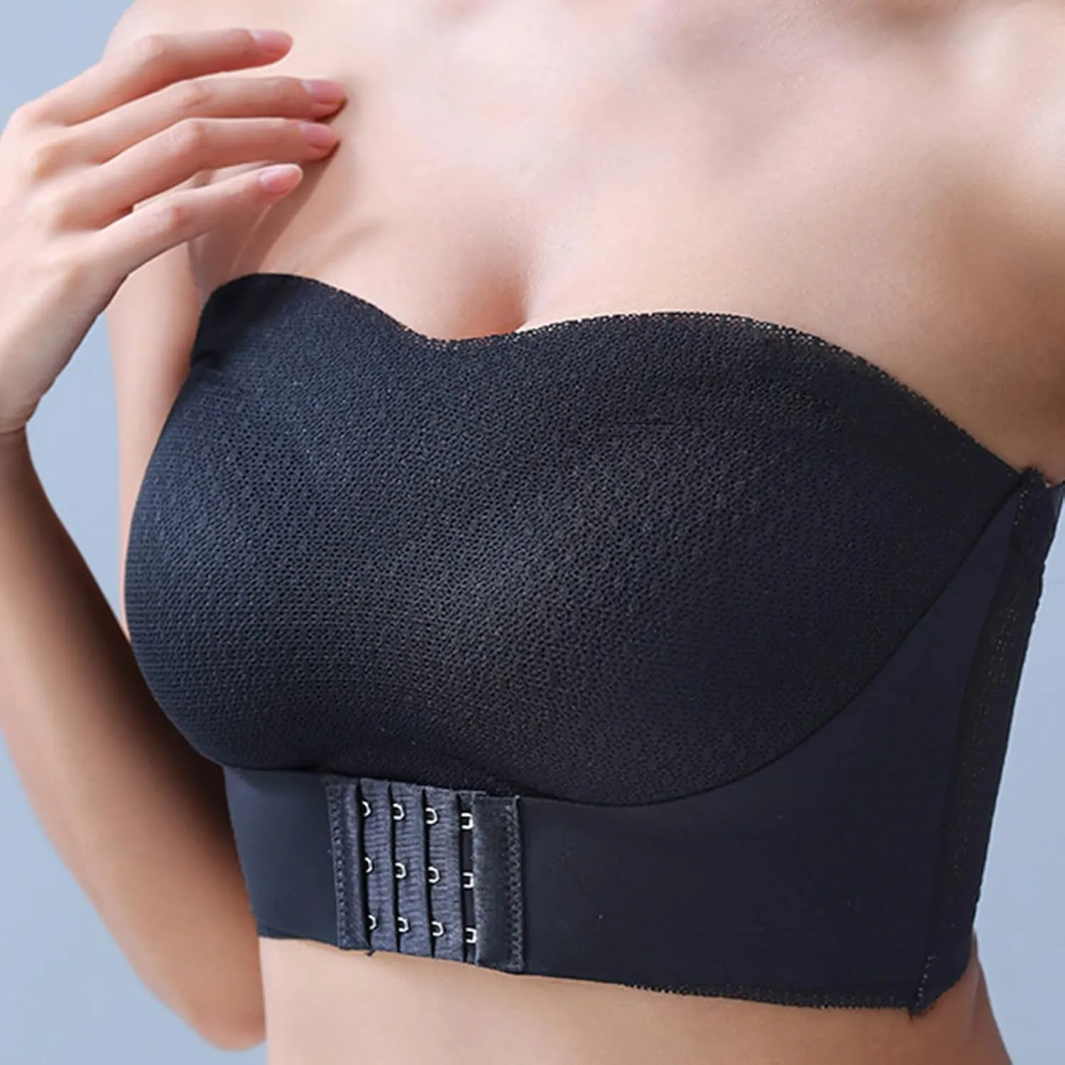 Strapless Bras for Womens Front Buckle Lift Bra Wirefree Push Up Seamless Detachable Straps Invisible Bandeau Bra