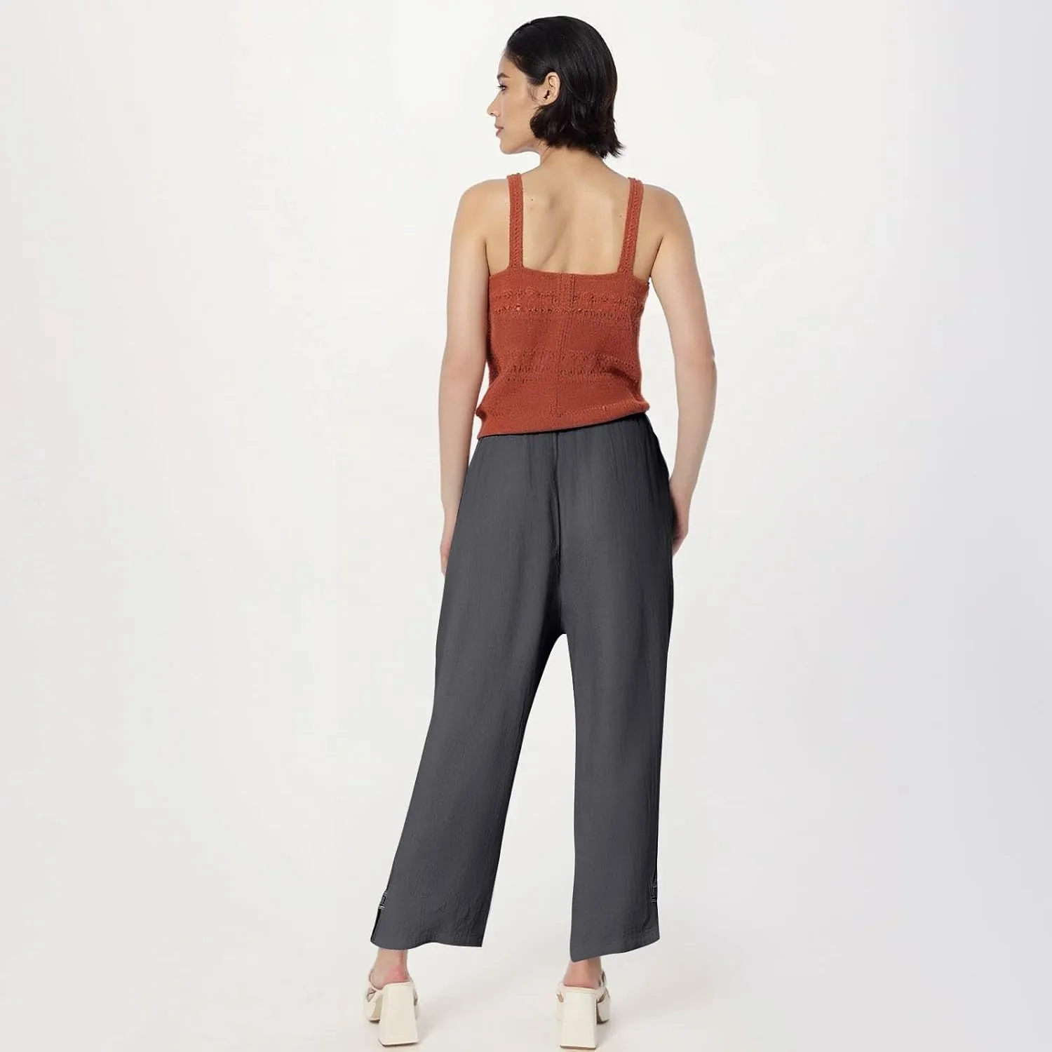 Summer Travel Pants Women Cotton Linen Flowy Wide Leg High Waist Trouser Pants Trendy Drawstring Clothes with Pockets