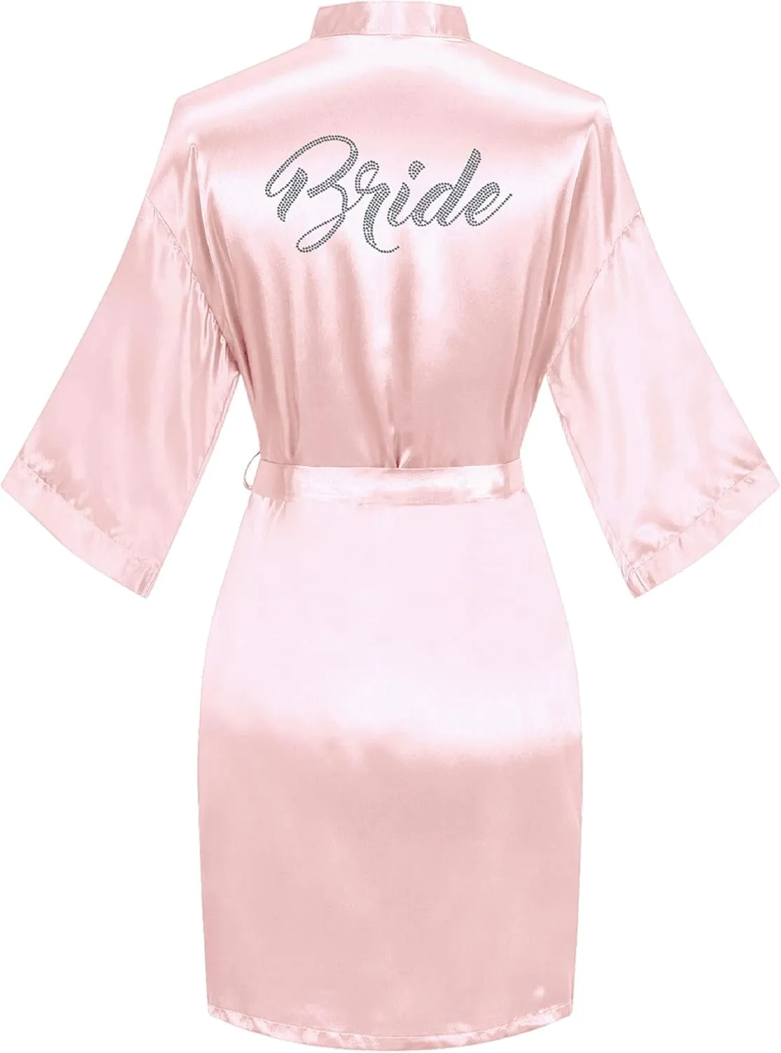 sunshinemall Women's Satin Kimono Robes with Rhinestones Bride Bridesmaid Short Getting Ready Wedding Dressing Gown