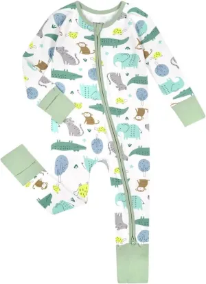 Teach Leanbh Unisex Baby Cotton Pajamas with Mittens and Feet Cuffs 2 Way Zipper Long Sleeve Romper Sleep and Play