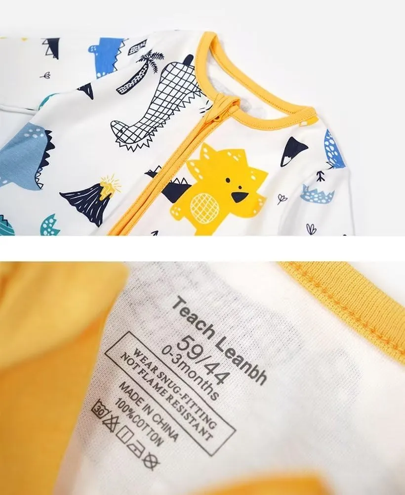 Teach Leanbh Unisex Baby Cotton Pajamas with Mittens and Feet Cuffs 2 Way Zipper Long Sleeve Romper Sleep and Play