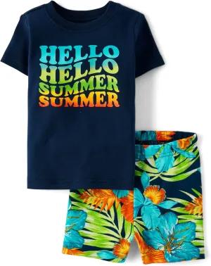 The Children's Place Baby Boys' and Toddler Sleeve Top and Shorts Snug Fit 100% Cotton 2 Piece Pajama Set