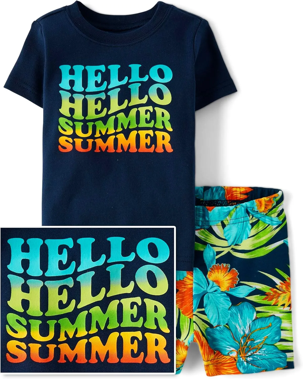 The Children's Place Baby Boys' and Toddler Sleeve Top and Shorts Snug Fit 100% Cotton 2 Piece Pajama Set