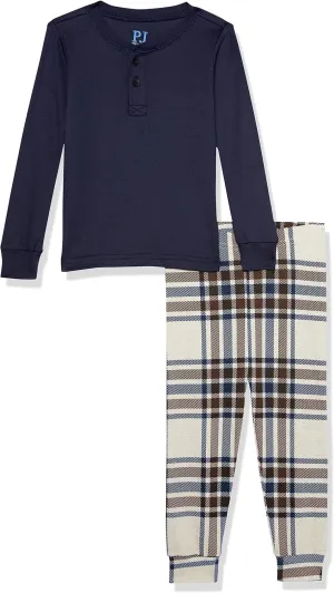 The Children's Place baby boys Button Long Sleeve Top and Pants Snug Fit 100% Cotton 2 Piece Pajama Set
