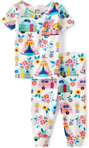 The Children's Place Baby Girl's and Toddler 100% Cotton Short Sleeve Top and Pants,2 Piece Pajama Set