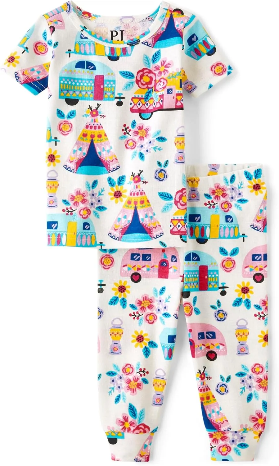 The Children's Place Baby Girl's and Toddler 100% Cotton Short Sleeve Top and Pants,2 Piece Pajama Set