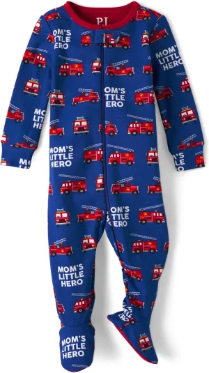 The Children's Place Boys' Long Sleeve 100% Cotton Zip-Front One Piece Footed Pajamas