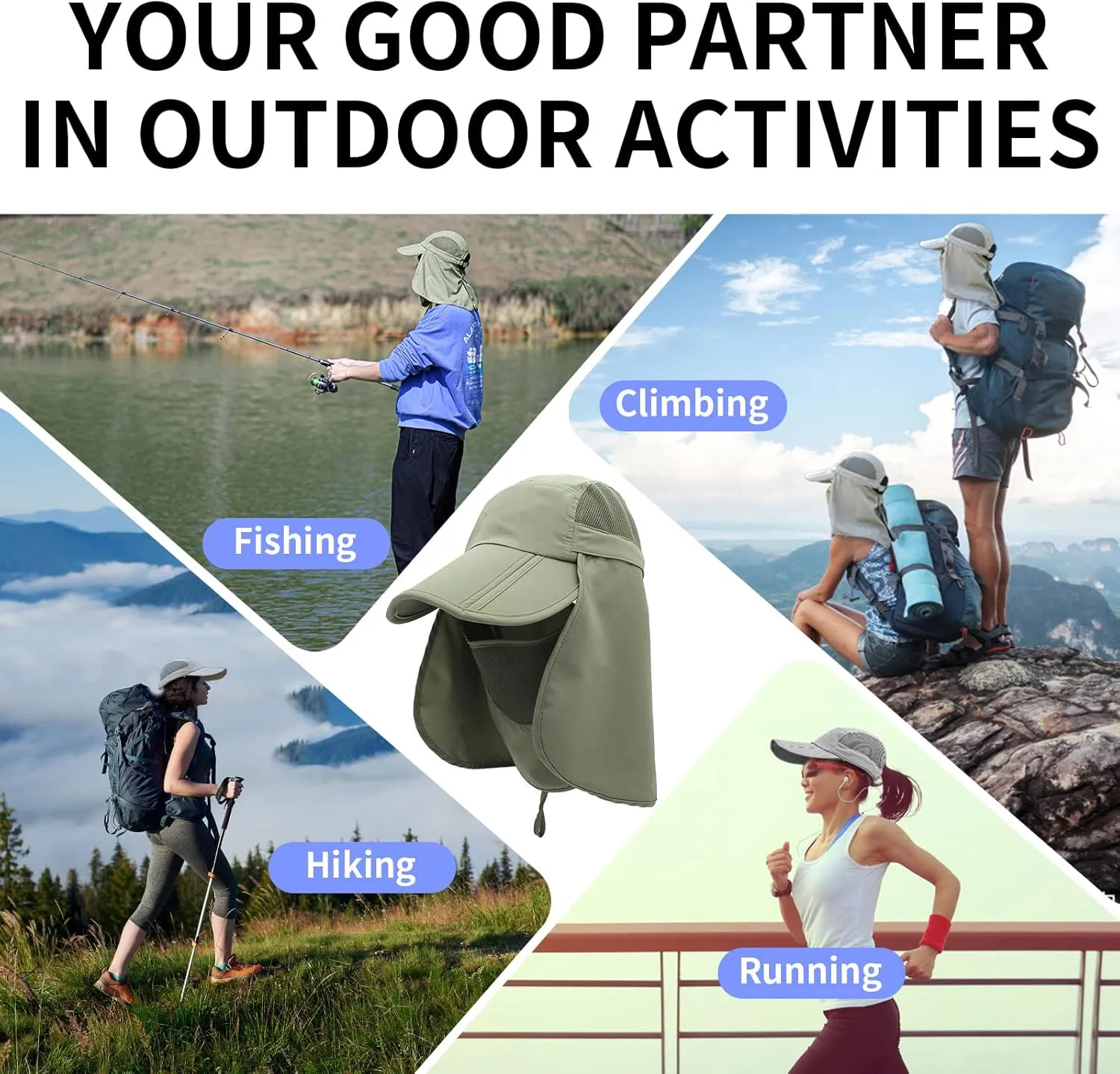 TRUSCEND Fishing Sun Hats for Men, UPF50  Waterproof Wide Brim Hats for Fishing & Hunting with Face Covering & Neck Flap