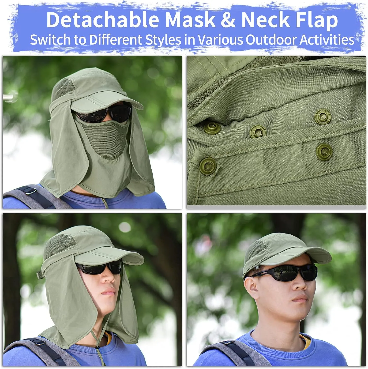 TRUSCEND Fishing Sun Hats for Men, UPF50  Waterproof Wide Brim Hats for Fishing & Hunting with Face Covering & Neck Flap