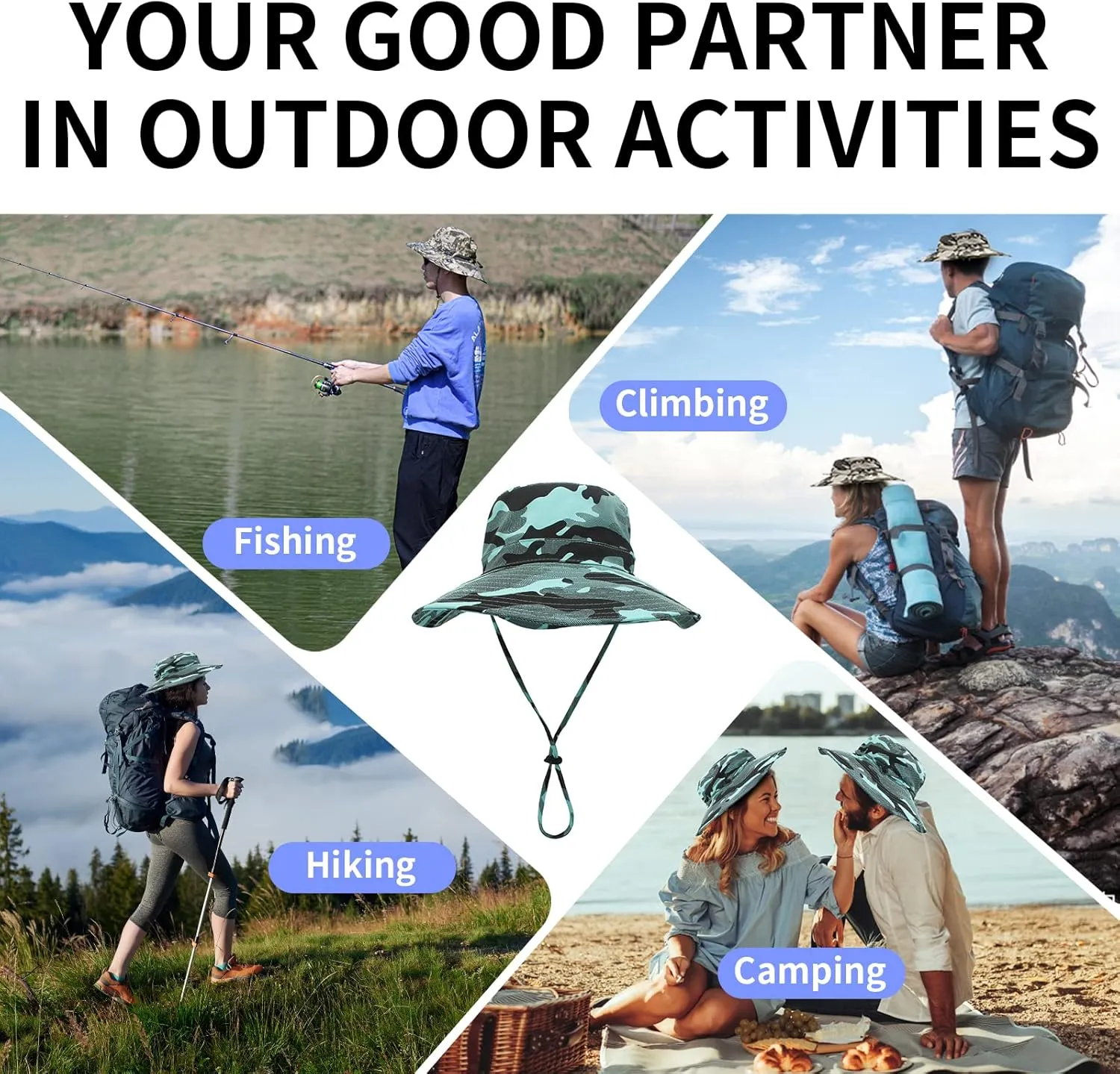TRUSCEND Fishing Sun Hats for Men, UPF50  Waterproof Wide Brim Hats for Fishing & Hunting with Face Covering & Neck Flap