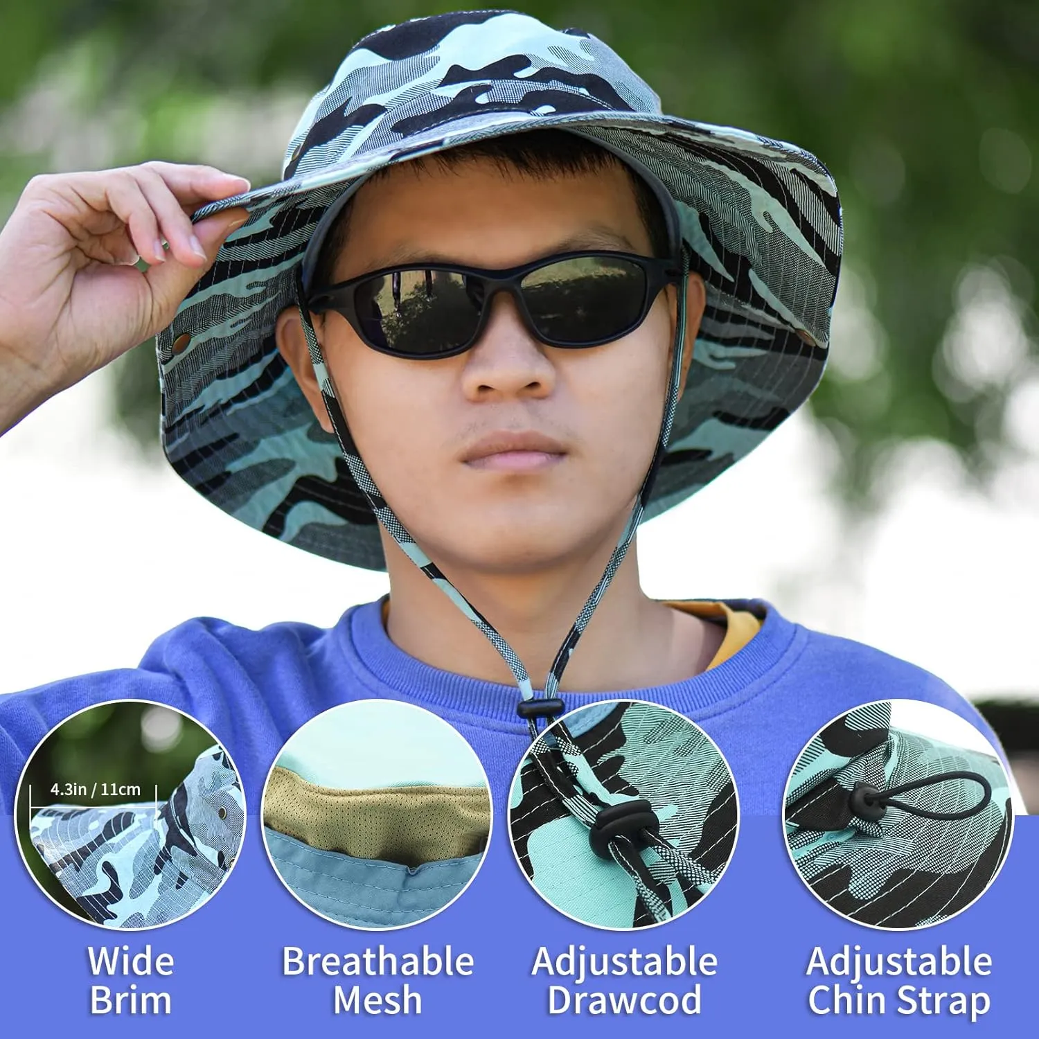 TRUSCEND Fishing Sun Hats for Men, UPF50  Waterproof Wide Brim Hats for Fishing & Hunting with Face Covering & Neck Flap