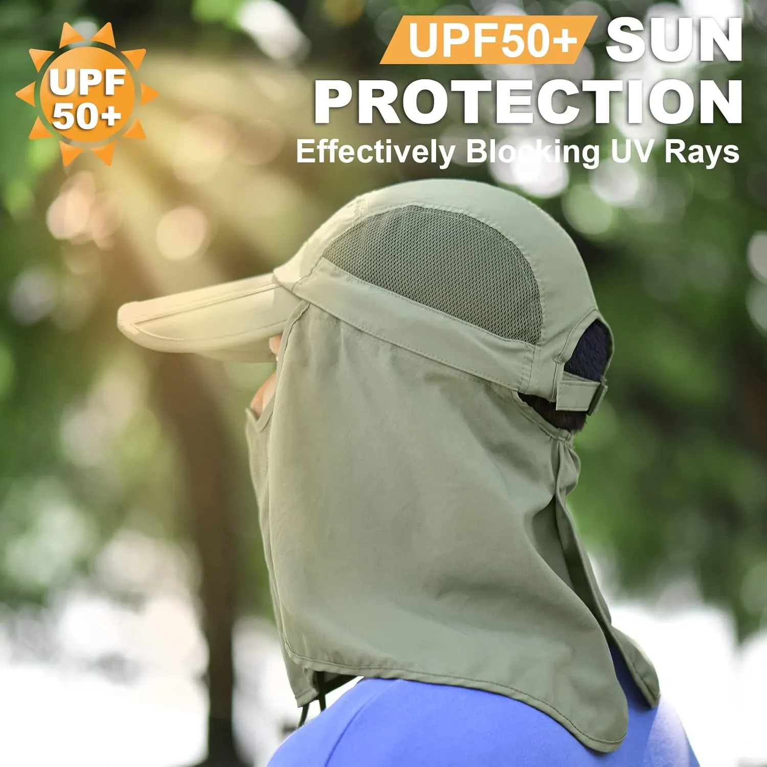 TRUSCEND Fishing Sun Hats for Men, UPF50  Waterproof Wide Brim Hats for Fishing & Hunting with Face Covering & Neck Flap