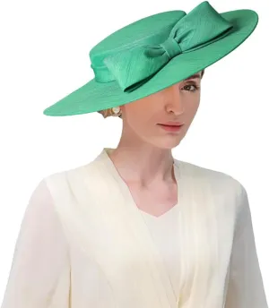 Wide Brim Hats for Women Big Bowknot Formal Occasion Kentucky Cap Lady Wedding Cocktail Party Flat Top Fedoras