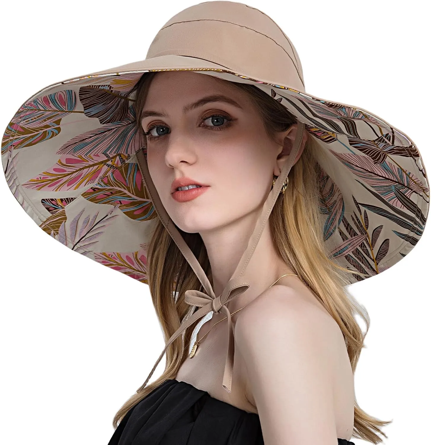 Wide Brim Hats for Women, Double-Sided Foldable Beach Hat Cotton Sun Hats Bucket Hat Summer UV Protection Fishing Cap