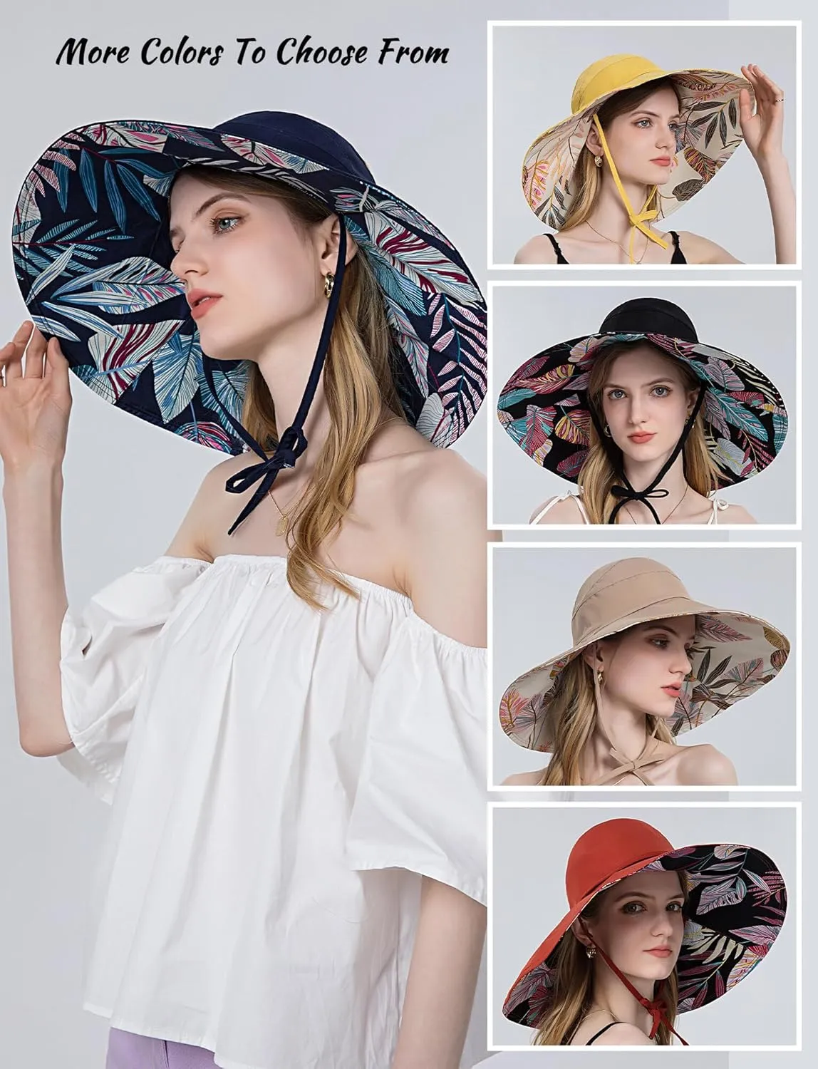 Wide Brim Hats for Women, Double-Sided Foldable Beach Hat Cotton Sun Hats Bucket Hat Summer UV Protection Fishing Cap