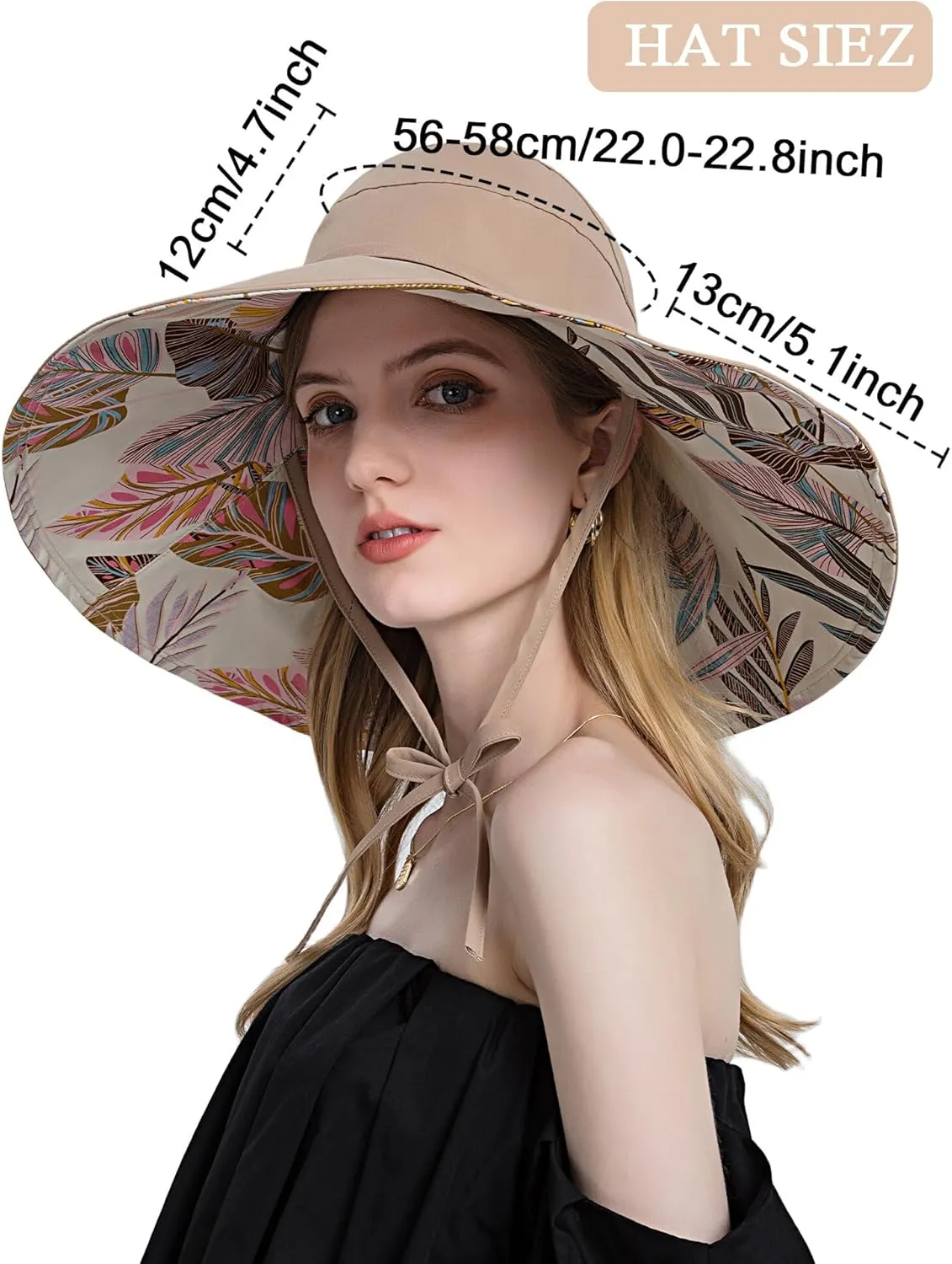 Wide Brim Hats for Women, Double-Sided Foldable Beach Hat Cotton Sun Hats Bucket Hat Summer UV Protection Fishing Cap
