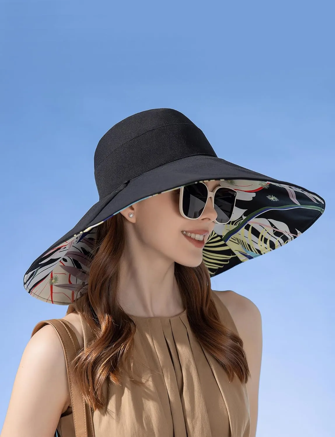 Wide Brim Hats for Women, Double-Sided Foldable Beach Hat Cotton Sun Hats Bucket Hat Summer UV Protection Fishing Cap