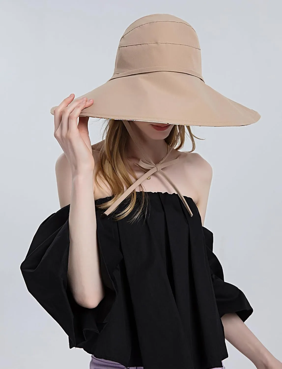 Wide Brim Hats for Women, Double-Sided Foldable Beach Hat Cotton Sun Hats Bucket Hat Summer UV Protection Fishing Cap