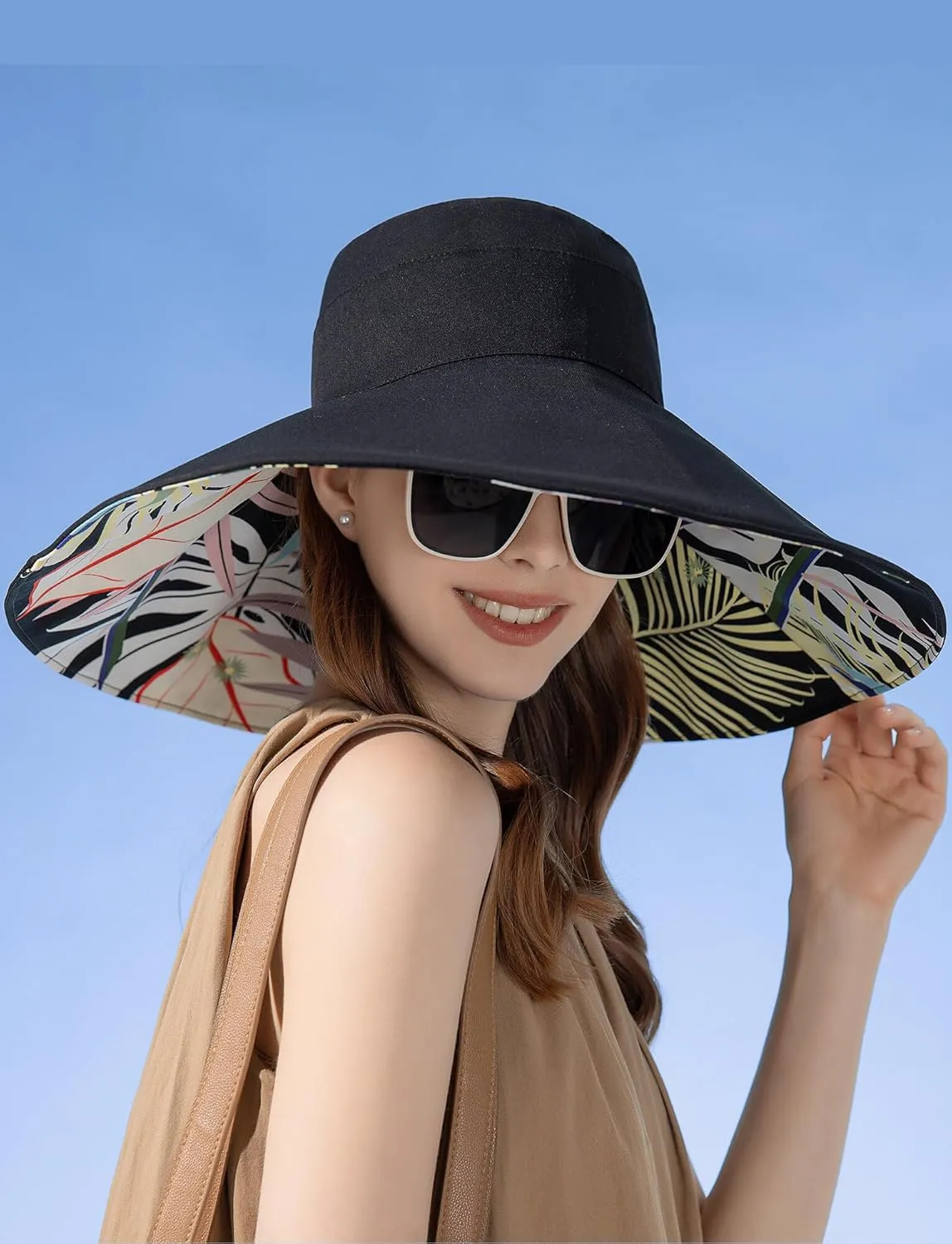 Wide Brim Hats for Women, Double-Sided Foldable Beach Hat Cotton Sun Hats Bucket Hat Summer UV Protection Fishing Cap
