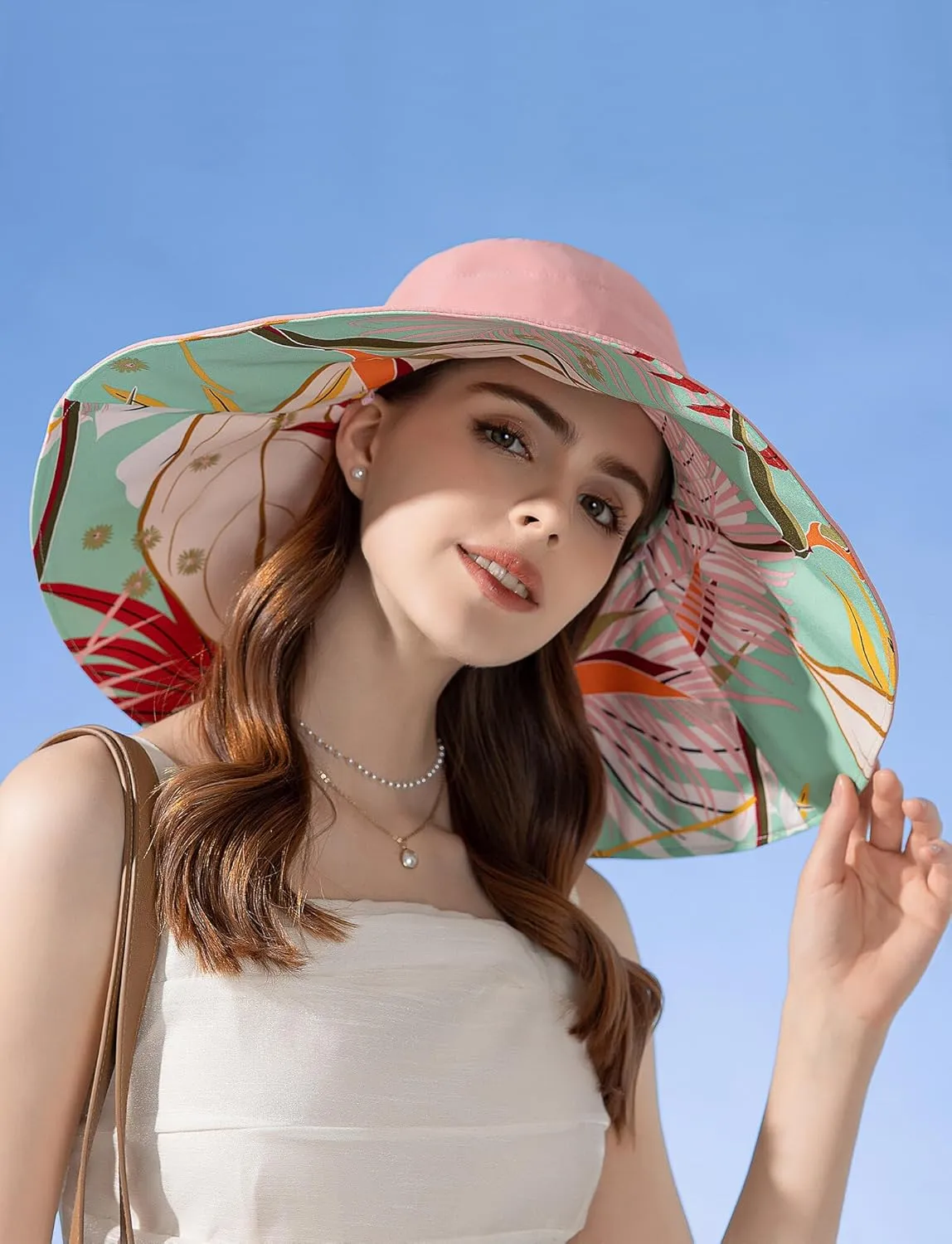 Wide Brim Hats for Women, Double-Sided Foldable Beach Hat Cotton Sun Hats Bucket Hat Summer UV Protection Fishing Cap